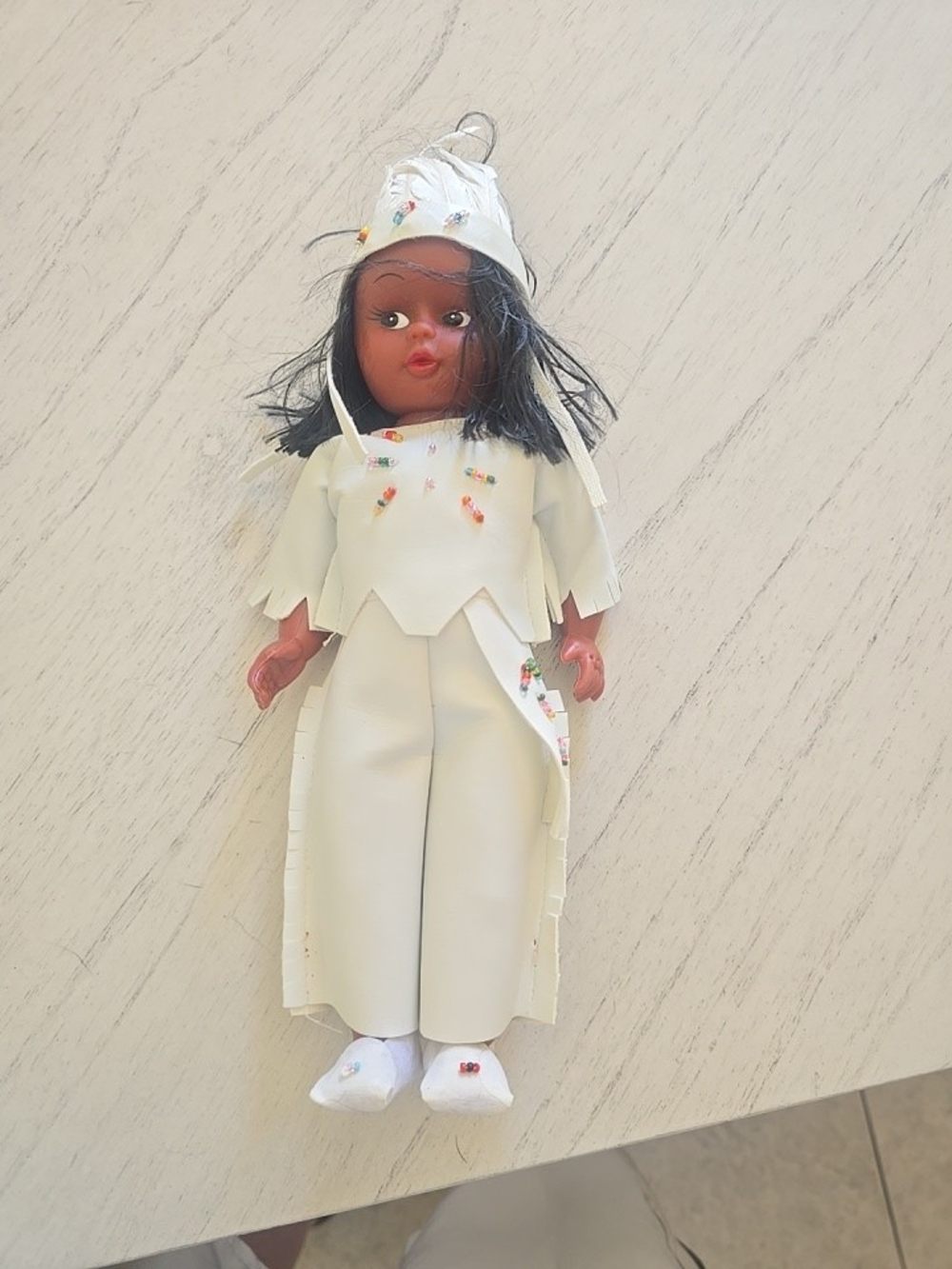 Source Unknown White Doll Outfit with Colorful Bead Accents